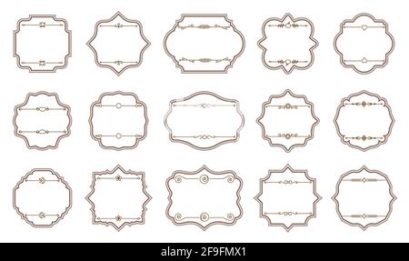 Trennwände für dekorative Etikettenrahmen. Retro Abzeichen Vektor-Set für Karten. Designvorlagen für Vintage-Verpackungen für Flaschen, Gläser, Tassen oder Geschirr. Spezielle Supermarkt Werbeangebot Preisschild. Stock Vektor