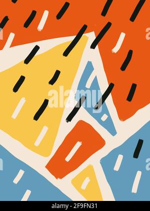 Bauhaus Design Poster mit Strich und ausgewogener Form mit blau, orange und gelb. Sehr trendy und abstrakt Modernismus Poster. Für Druck und Poster A Stockfoto