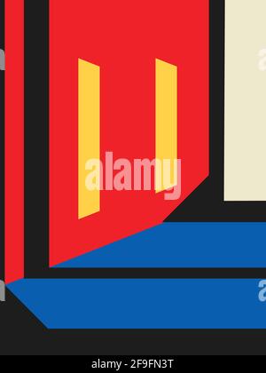 memphis und bauhaus abstrakter geometrischer Hintergrundraum mit dreidimensionalem Korridor. Moderne und minimalistische Darstellung des Korridors Stockfoto