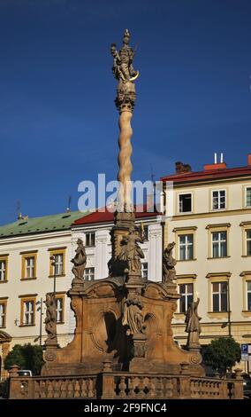 Marianische Pestsäule am unteren Platz (Dolni namesti) in Olomouc. Mähren. Der Tschechischen Republik Stockfoto