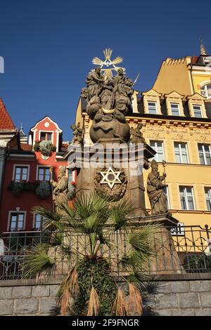 Spalte der Heiligen Dreifaltigkeit - Pestsäule in Karlsbad. Böhmen. Der Tschechischen Republik Stockfoto