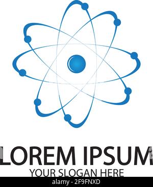 Atom-Symbol. Vector Illustration. Symbol für Wissenschaft, Bildung, Kernphysik, wissenschaftliche Forschung. Drei Elektronen in Umlaufbahnen um atomare nuc drehen Stock Vektor
