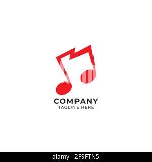 Rote dornige Vektor-Illustration für Musiknoten. Gestrahltes Acht-Notizen-Symbol mit Donner-Logo-Konzept. Isoliert auf weißem Hintergrund. Stock Vektor