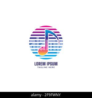 Quaver oder Eight Note mit gestreift Ellipse Vektorgrafik. Synthwave Musical Note Logo Konzept isoliert auf weißem Hintergrund. Mehrfarbig Stock Vektor