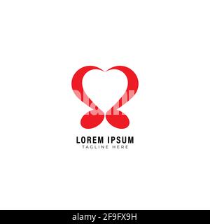 Die doppelte rote Musiknote bildet ein Herz. Design-Vorlage für das Logo von Love Music. Vektordarstellung auf weißem Hintergrund isoliert Stock Vektor