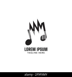 Schwarze Musiknote, gestrahlte Achte Noten mit Puls. Music Wave Logo-Konzept isoliert auf weißem Hintergrund. Stock Vektor