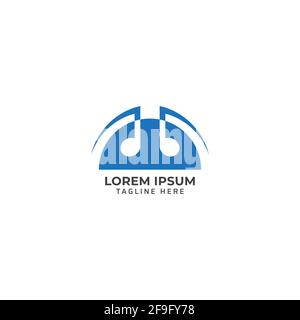 Blauer Insektenkopf mit musikalischer Note Fühler Vektor-Illustration isoliert auf weißem Hintergrund. Logo von Robot Music. Stock Vektor