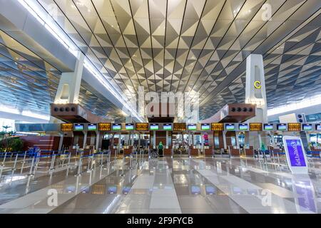 Jakarta, Indonesien - 28. Januar 2018: Terminal 3 Check-in am Flughafen Jakarta Soekarno-Hatta (CGK) in Indonesien. Stockfoto