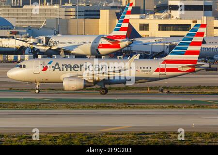 Los Angeles, USA - 19. Februar 2016: American Airlines Airbus A319 am Flughafen Los Angeles (LAX) in den USA. Boeing ist ein Flugzeughersteller mit Sitz Stockfoto