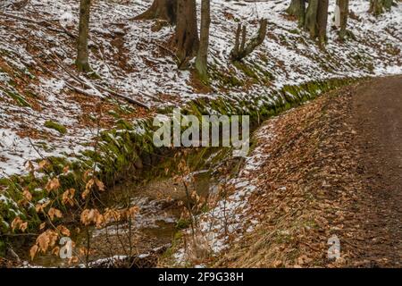 Schwanzenberg alter Kanal für Bäume aus Bergwäldern in Sumava Nationalpark Stockfoto