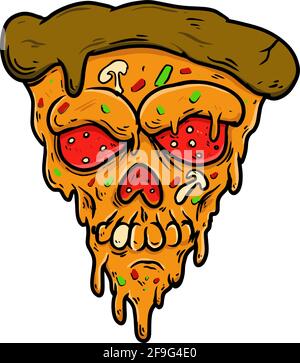 Illustration der Pizza mit Zombie-Gesicht. Gestaltungselement für Plakat, Karte, Banner, Schild, Logo. Vektorgrafik Stock Vektor