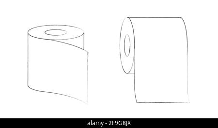 Zwei Rollen handgezeichnetes Toilettenpapier. Flache Vektorgrafik isoliert auf Weiß. Stock Vektor