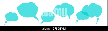 Blue Thought Cloud Bubbles Sammlung. Flache Vektorgrafik isoliert auf Weiß. Stock Vektor