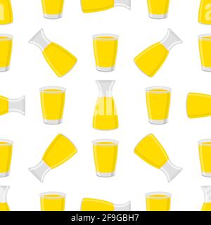 Illustration zum Thema farbige Limonade in Glaskrug, Tasse für Naturgetränk. Limonade Muster bestehend aus Küchenzubehör, Glaskrug, Tasse zu Organi Stock Vektor