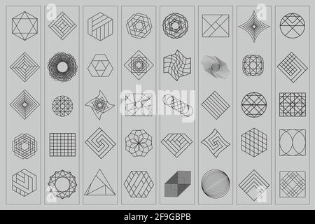 Set mit geometrischen Formen. Trendy hipster Hintergrund und Logos. Religion, Philosophie, Spiritualität, Okkultismus Symbole Sammlung Stock Vektor