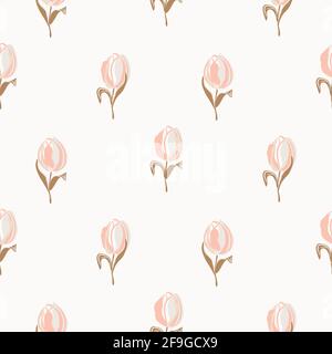 Helle Tulpen Frühlingsblumen Illustration. Floraler, nahtloser Stoffdruck im Hintergrund. Stock Vektor