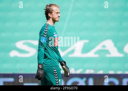 Odense, Dänemark. April 2021. Lawrence Thomas (1) von Sonderjyske beim 3F Superliga-Spiel zwischen Odense Boldklub und Sonderjyske im Nature Energy Park in Odense. (Foto: Gonzales Photo/Alamy Live News Stockfoto