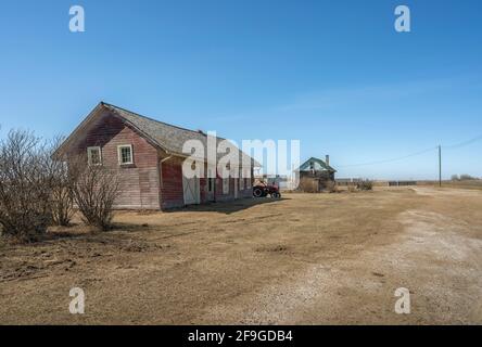 Verlassene Gebäude im Dorf Stanmore, Alberta, Kanada Stockfoto