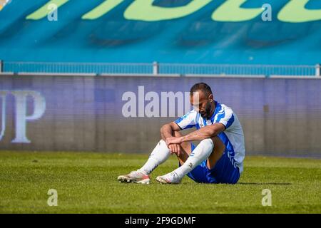 Odense, Dänemark. April 2021. Issam Jebali (7) von ob beim 3F Superliga-Spiel zwischen Odense Boldklub und Sonderjyske im Nature Energy Park in Odense. (Foto: Gonzales Photo/Alamy Live News Stockfoto