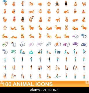 100 Tier Icons einstellen. Cartoon Abbildung: 100 Tier icons Vektor auf weißem Hintergrund einstellen Stock Vektor