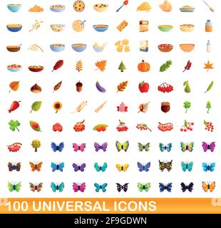 100 universelle Symbole gesetzt. Cartoon Illustration von 100 universelle Symbole Vektor auf weißem Hintergrund einstellen Stock Vektor