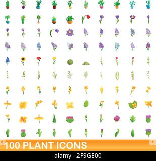 100 Werkssymbole festgelegt. Cartoon Illustration von 100 Plant Icons Vector Set isoliert auf weißem Hintergrund Stock Vektor