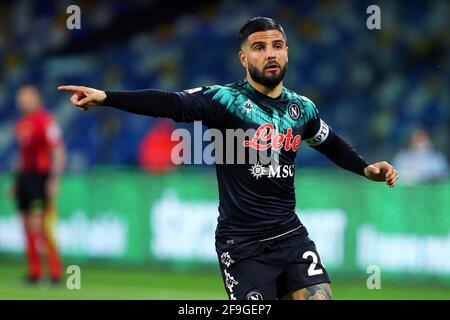 Neapel, Italien. April 2021. Lorenzo Insigne von Neapel in Aktion während des Fußballspiels der italienischen Meisterschaft Serie A zwischen SSC Napoli und dem FC Internazionale am 18. April 2021 im Diego Armando Maradona Stadium in Neapel, Italien - Foto Federico Proietti/DPPI Credit: DPPI Media/Alamy Live News Stockfoto