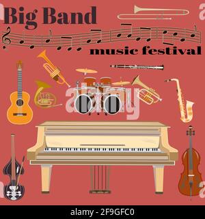 Vector Big Band Musik Festival Vorlage in flachem Stil Stock Vektor