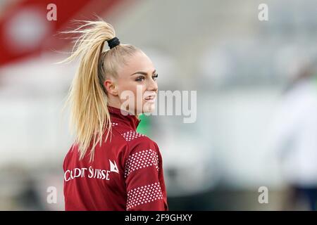 Thun, Schweiz. April 2021. Alisha Lehmann (23 Schweiz) während des UEFA Womens Championship Qualifier Playoff-Spiels zwischen der Schweiz und Tschechien in der Stockhorn Arena in Thun, Schweiz. Kredit: SPP Sport Pressefoto. /Alamy Live News Stockfoto