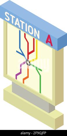 Symbol für die Leuchttafel des Bahnhofs. Isometrisches Lichtbrett Vektor-Symbol des Bahnhofs für Webdesign isoliert auf weißem Hintergrund Stock Vektor