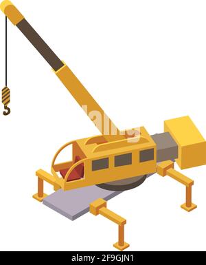 Symbol für den Eisenbahnkran. Isometrisches Vektor-Symbol des Eisenbahnkrans für Webdesign isoliert auf weißem Hintergrund Stock Vektor