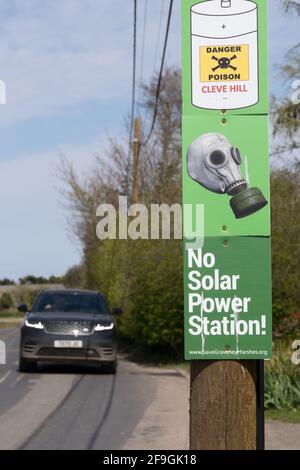 Cleve Hill Solarkraftwerk, KEINE Kampagne für Solarkraftwerk, Kent, Engand Stockfoto