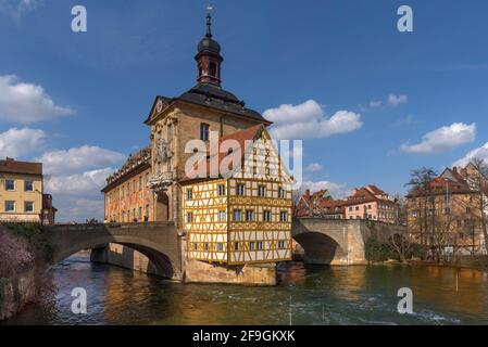 Historisches altes Rathaus, 1461 in die Regnitz eingebaut, Bamberg, Oberfranken, Bayern, Deutschland Stockfoto