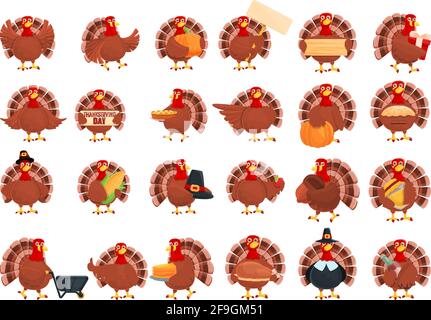 Symbole für Thanksgiving türkei gesetzt. Cartoon-Set von Danksagern türkei Vektor-Icons für Web-Design Stock Vektor