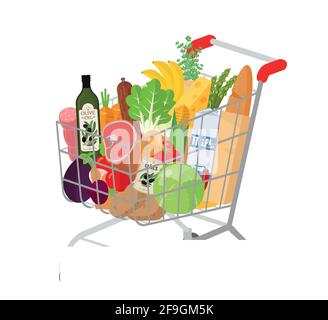 Voll einkaufen Supermarkt Warenkorb. Stock Vektor