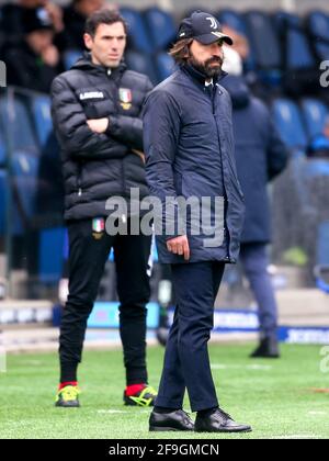 BERGAMO, ITALIEN - 18. APRIL: Trainer Andrea Pirlo von Juventus während des Serie-A-Spiels zwischen Atalanta Bergamo und Juventus im Gewiss-Stadion am 18. April 2021 in Bergamo, Italien (Foto: Ciro Santangelo/Orange Picches) Stockfoto