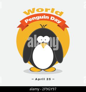 World Penguin Day Poster Banner, 25. April, niedlicher kleiner Pinguin Vogel flache Illustration Vektor Stock Vektor