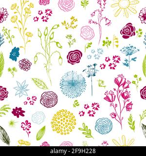 Hintergrund nahtlose Textur von schönen bunten Blumen. Vektorgrafik Stock Vektor