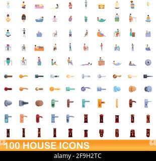 100 Haus-Icons gesetzt. Cartoon-Illustration von 100 Haus Symbole Vektor-Set isoliert auf weißem Hintergrund Stock Vektor