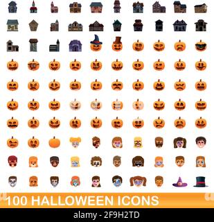 100 halloween Icons Set. Cartoon Illustration von 100 halloween-Symbole Vektor-Set isoliert auf weißem Hintergrund Stock Vektor