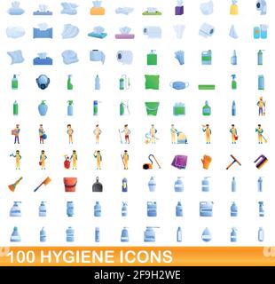 100 Hygienesymbole eingestellt. Cartoon-Illustration von 100 Hygiene-Symbole Vektor-Set isoliert auf weißem Hintergrund Stock Vektor