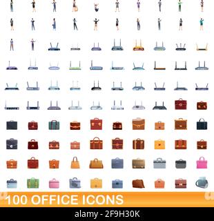 100 Bürosymbole eingestellt. Cartoon-Illustration von 100 Büro-Symbole Vektor-Set isoliert auf weißem Hintergrund Stock Vektor