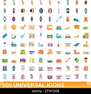 100 universelle Symbole gesetzt. Cartoon Illustration von 100 universelle Symbole Vektor auf weißem Hintergrund einstellen Stock Vektor