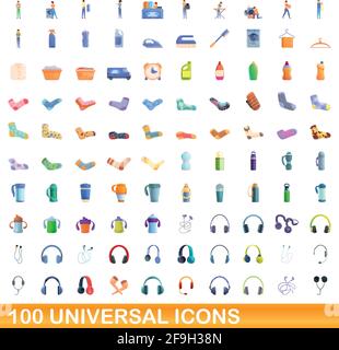 100 universelle Symbole gesetzt. Cartoon Illustration von 100 universelle Symbole Vektor auf weißem Hintergrund einstellen Stock Vektor