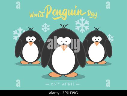 World Penguin Day Poster Vorlage, 25. April, niedliche Pinguine Illustration Banner Vektor Stock Vektor