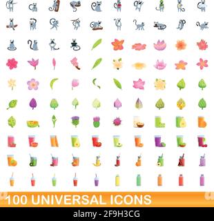 100 universelle Symbole gesetzt. Cartoon Illustration von 100 universelle Symbole Vektor auf weißem Hintergrund einstellen Stock Vektor