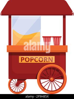 Symbol für Popcornwagen-Verkaufsautomaten. Cartoon von Popcorn Warenkorb Verkaufsvektor-Symbol für Web-Design isoliert auf weißem Hintergrund Stock Vektor