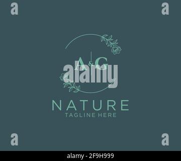 AG Letters Botanical Feminine Logo Vorlage floral, editierbar vorgefertigte Monoline Logo geeignet, Luxus feminine Hochzeit Branding, Corporate. Stock Vektor