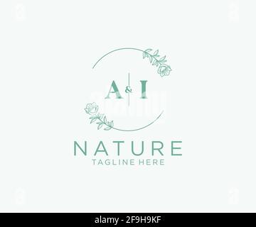 AI Letters Botanical Feminine Logo Vorlage floral, editierbar vorgefertigte Monoline Logo geeignet, Luxus feminine Hochzeit Branding, Corporate. Stock Vektor