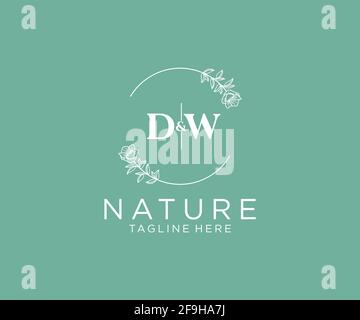 DW Letters Botanical Feminine Logo Vorlage floral, bearbeitbar vorgefertigte Monoline Logo geeignet, Luxus feminine Hochzeit Branding, Corporate. Stock Vektor